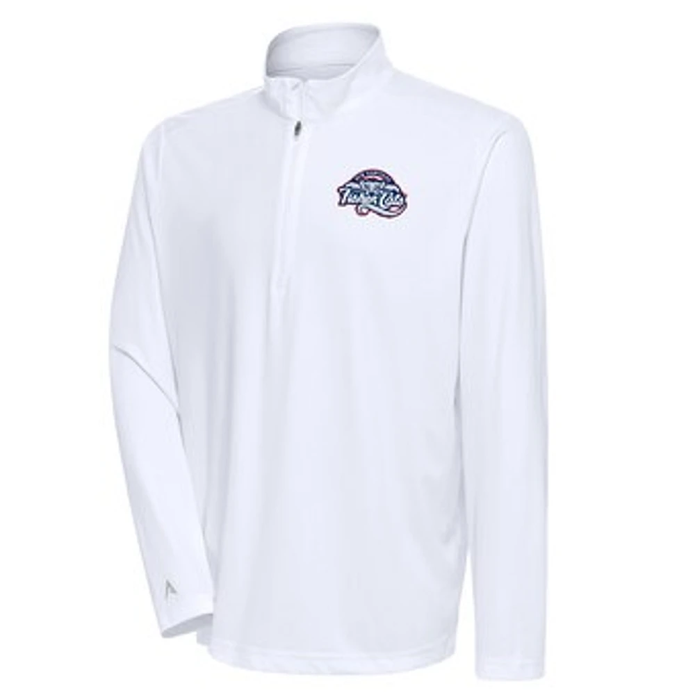 Men's Antigua White New Hampshire Fisher Cats Tribute Quarter-Zip Pullover Top