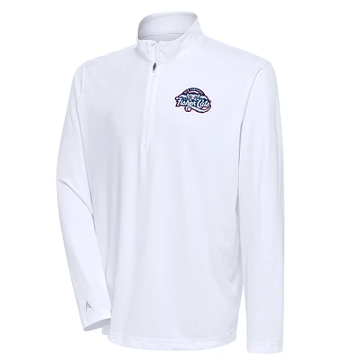 Men's Antigua White New Hampshire Fisher Cats Tribute Quarter-Zip Pullover Top