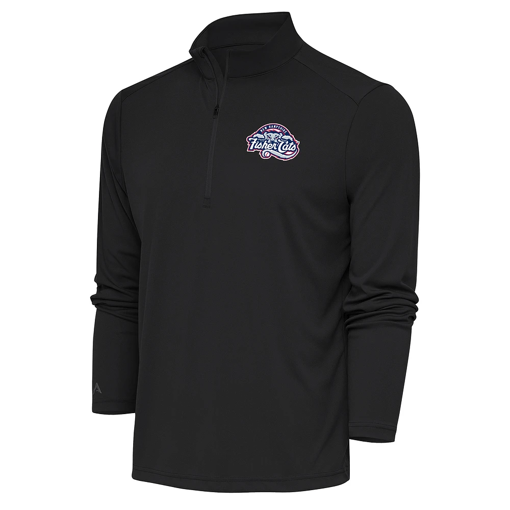 Men's Antigua Charcoal New Hampshire Fisher Cats Tribute Quarter-Zip Pullover Top