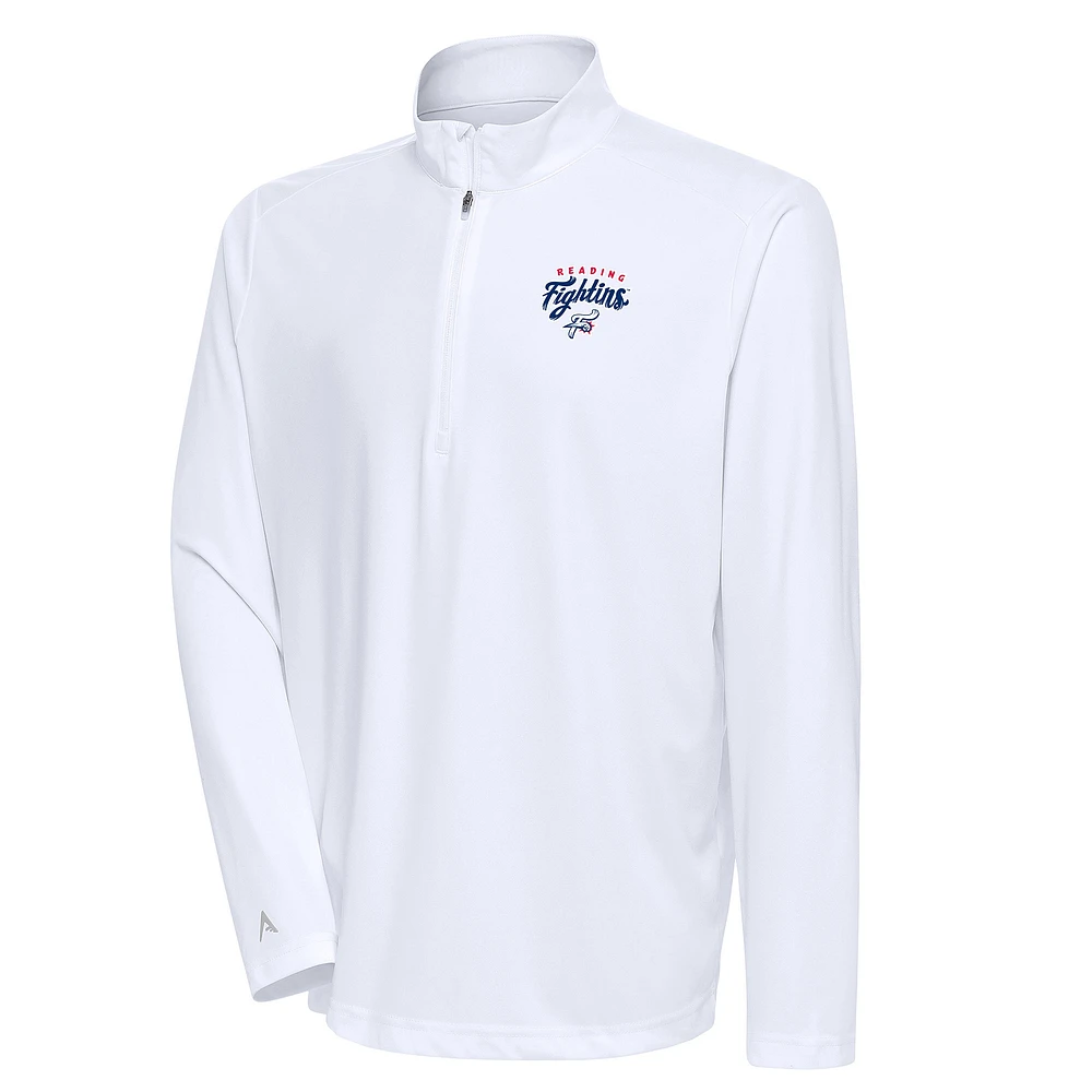 Men's Antigua White Reading Phillies Tribute Quarter-Zip Pullover Top