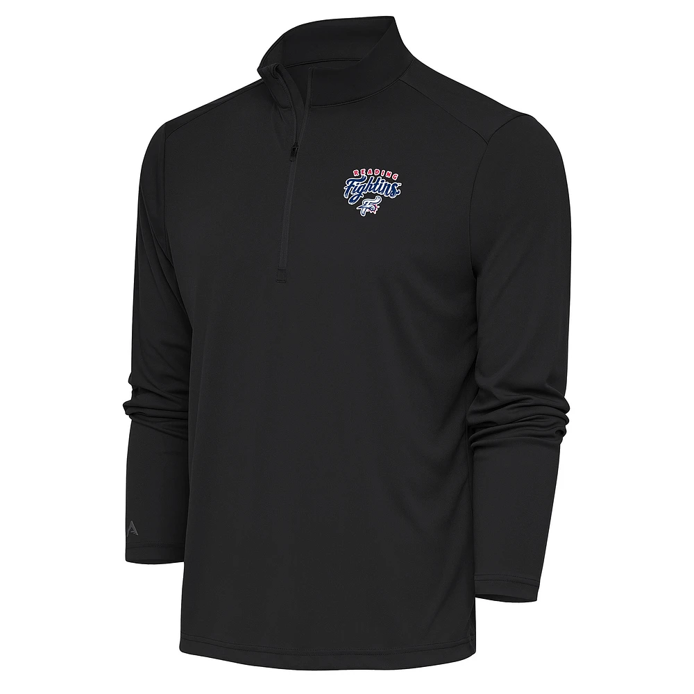 Men's Antigua Charcoal Reading Phillies Tribute Quarter-Zip Pullover Top