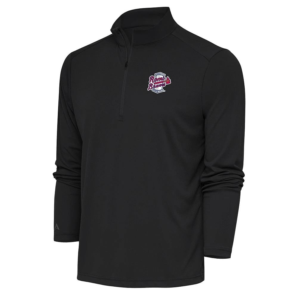 Men's Antigua Charcoal Rome Braves Tribute Quarter-Zip Pullover Top