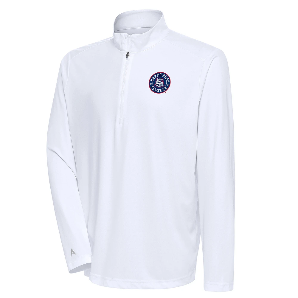 Men's Antigua White Round Rock Express Tribute Quarter-Zip Pullover Top