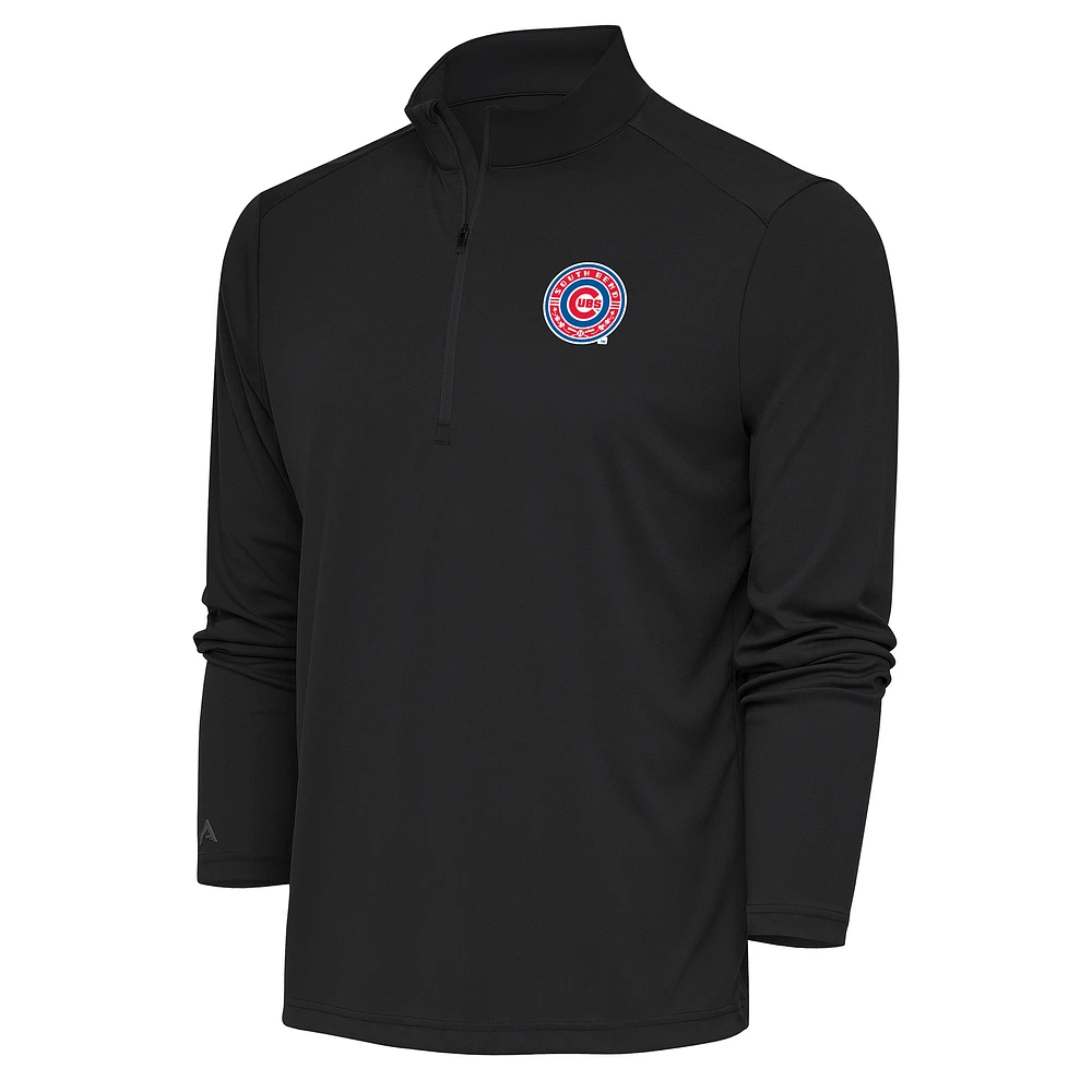 Men's Antigua Charcoal South Bend Cubs Tribute Quarter-Zip Pullover Top