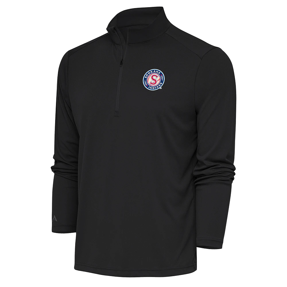 Men's Antigua Charcoal Spokane Indians Tribute Quarter-Zip Pullover Top