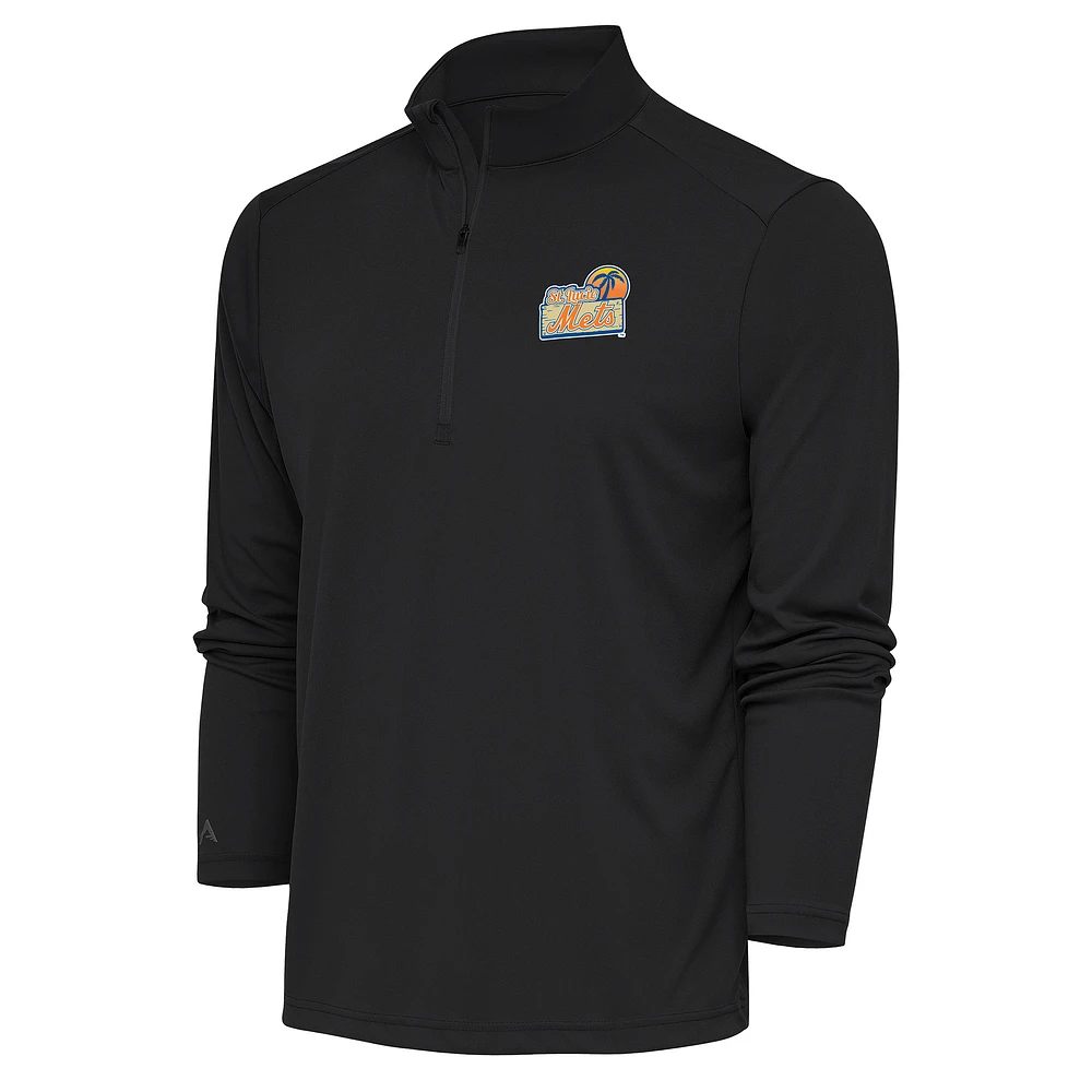 Men's Antigua Charcoal St. Lucie Mets Tribute Quarter-Zip Pullover Top