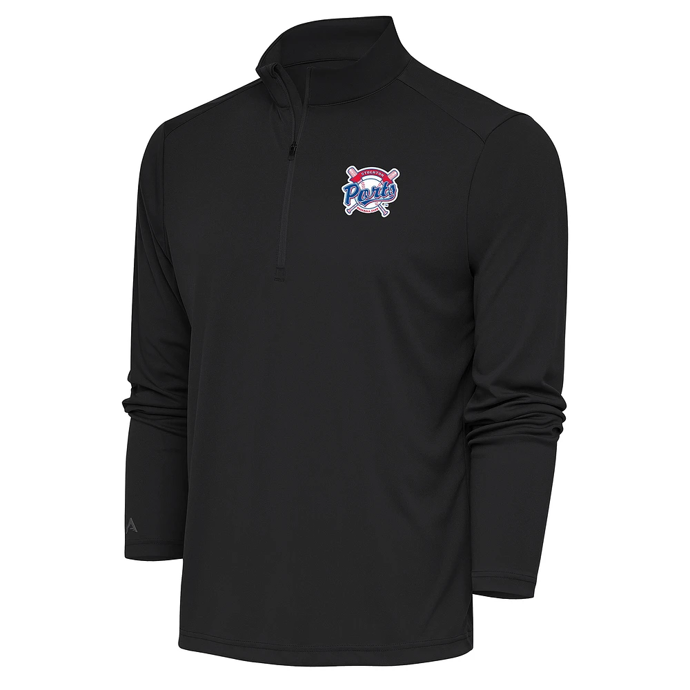 Men's Antigua Charcoal Stockton Ports Tribute Quarter-Zip Pullover Top