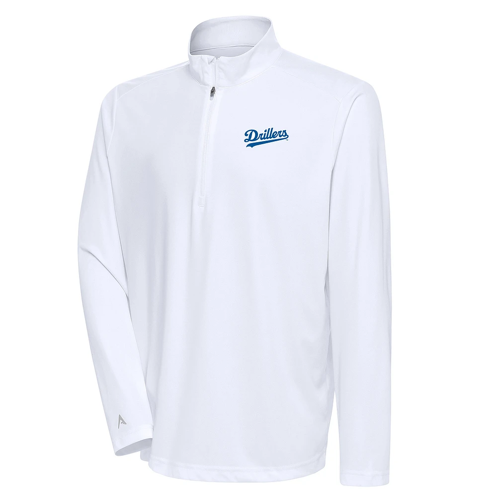 Men's Antigua White Tulsa Drillers Tribute Quarter-Zip Pullover Top