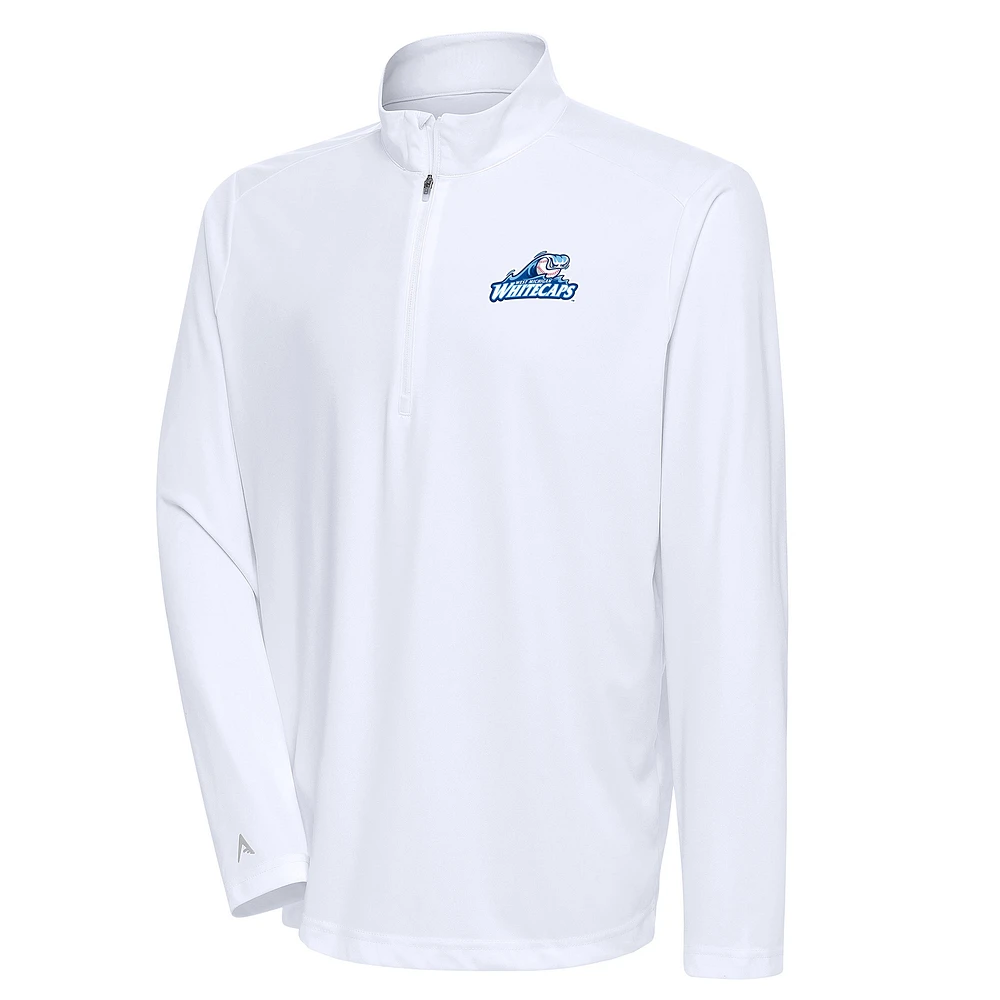 Men's Antigua White West Michigan Whitecaps Tribute Quarter-Zip Pullover Top