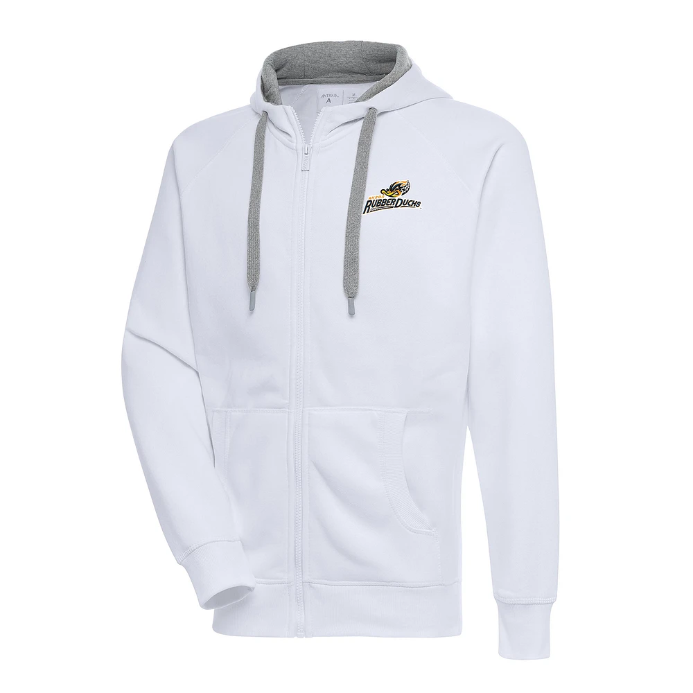 Men's Antigua White Akron RubberDucks Victory Full-Zip Hoodie