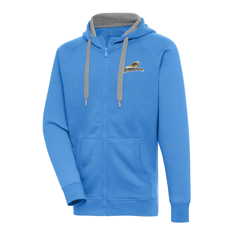 Men's Antigua Powder Blue Akron RubberDucks Victory Full-Zip Hoodie