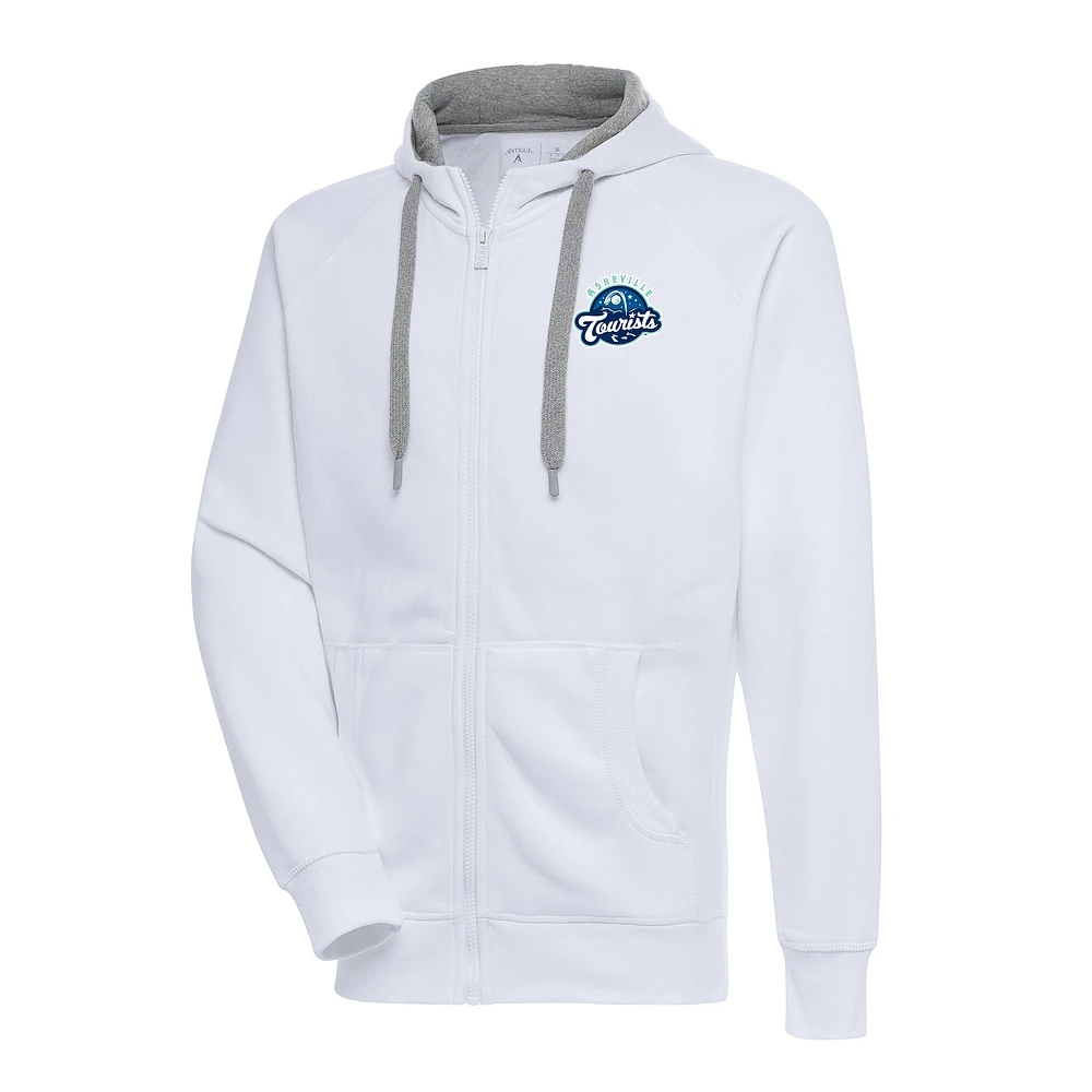 Men's Antigua White Asheville Tourists Victory Full-Zip Hoodie