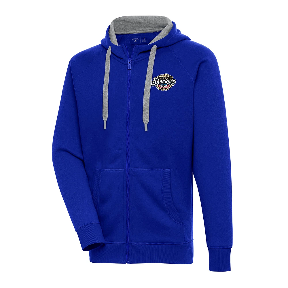 Men's Antigua Royal Biloxi Shuckers Victory Full-Zip Hoodie