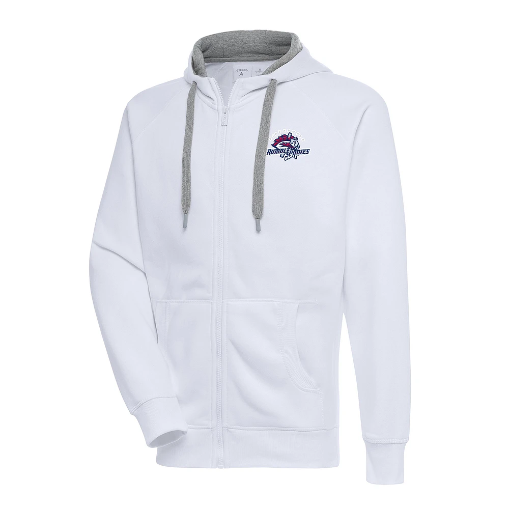 Men's Antigua White Binghamton Rumble Ponies Victory Full-Zip Hoodie