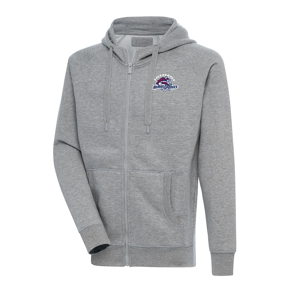 Men's Antigua Heather Gray Binghamton Rumble Ponies Victory Full-Zip Hoodie