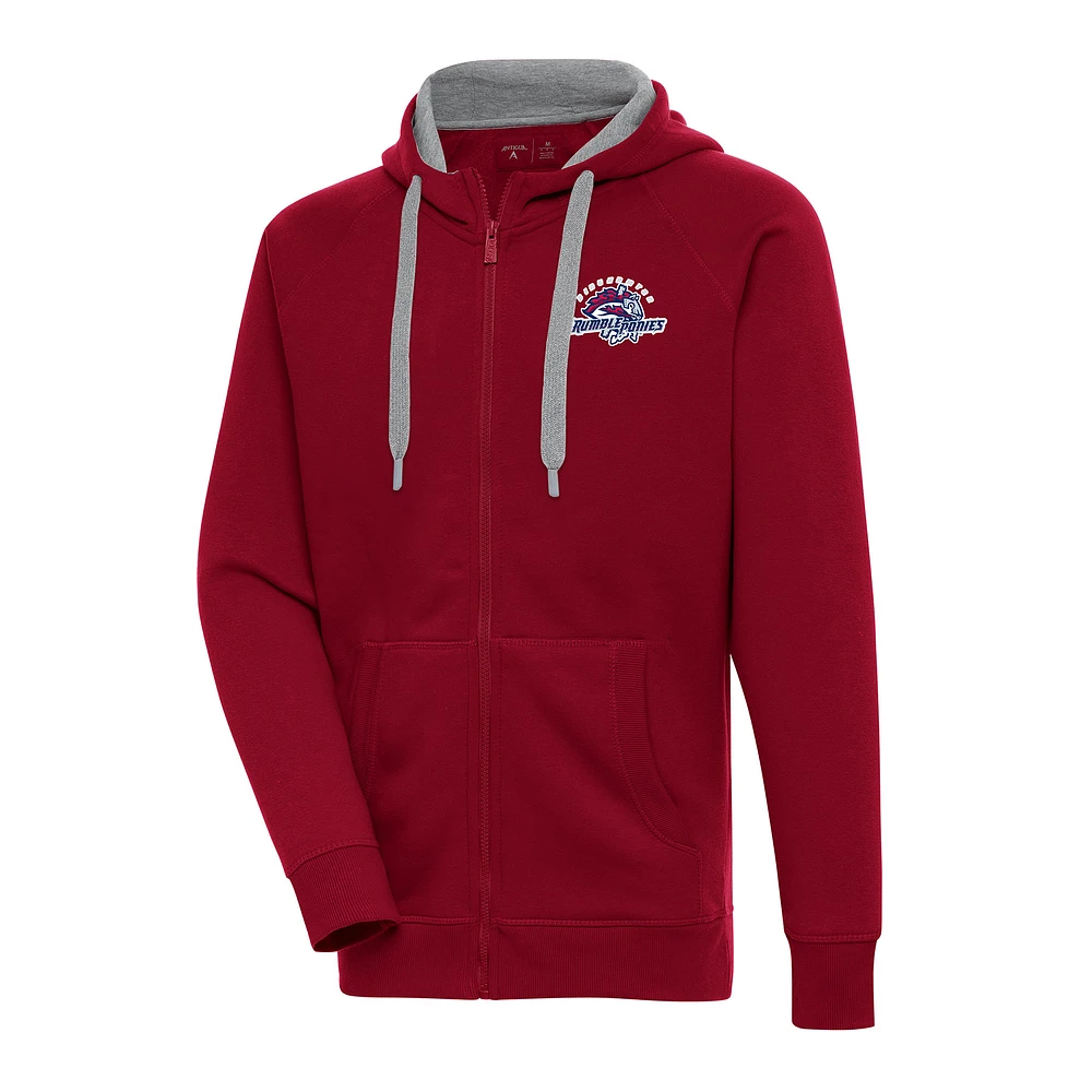 Men's Antigua Cardinal Binghamton Rumble Ponies Victory Full-Zip Hoodie