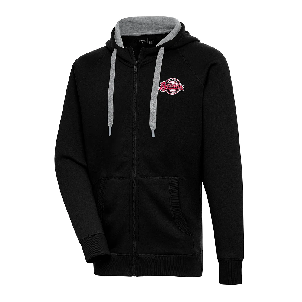 Men's Antigua Black Birmingham Barons Victory Full-Zip Hoodie