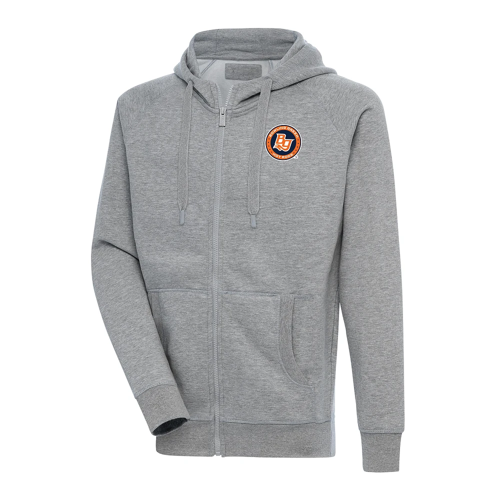 Men's Antigua Heather Gray Bowling Green Hot Rods Victory Full-Zip Hoodie