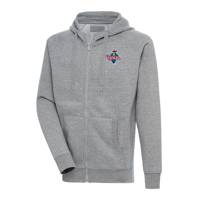 Men's Antigua Heather Gray Cedar Rapids Kernels Victory Full-Zip Hoodie