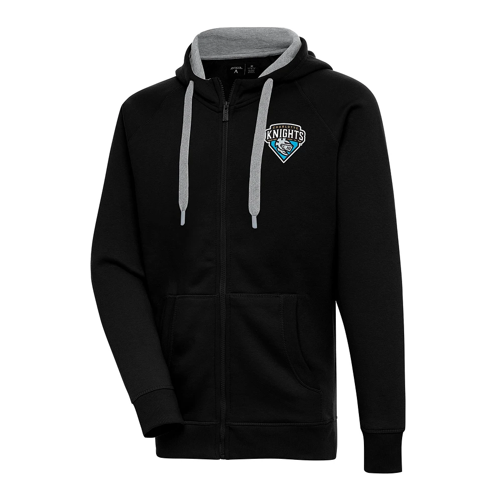 Men's Antigua Black Charlotte Knights Victory Full-Zip Hoodie