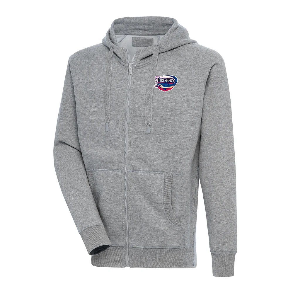 Men's Antigua Heather Gray Clearwater Threshers Victory Full-Zip Hoodie