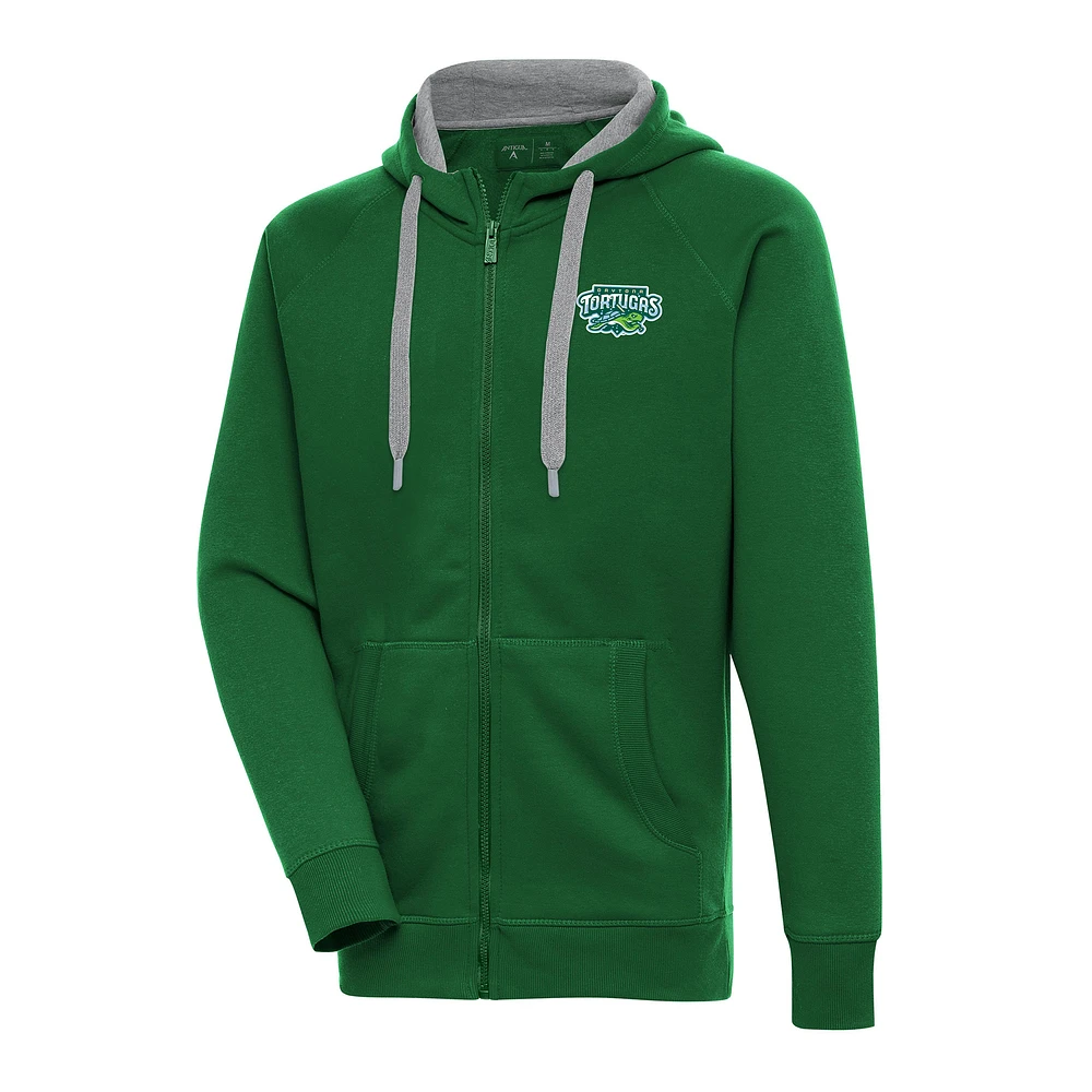 Men's Antigua Hunter Green Daytona Tortugas Victory Full-Zip Hoodie