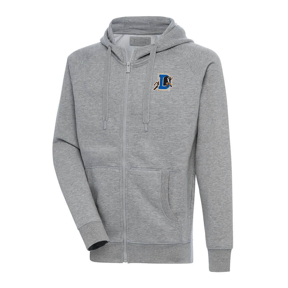 Men's Antigua Heather Gray Durham Bulls Victory Full-Zip Hoodie