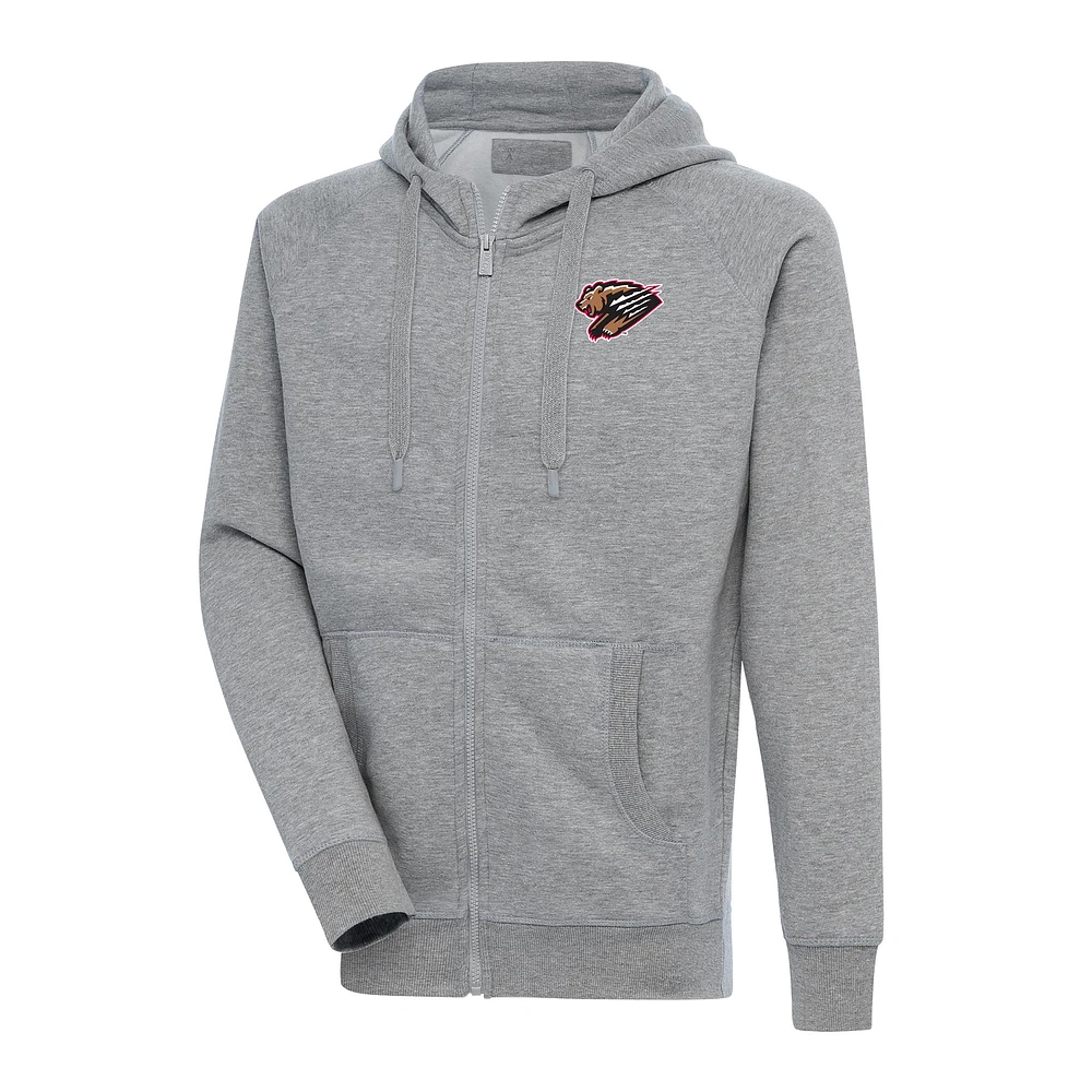Men's Antigua Heather Gray Fresno Grizzlies Victory Full-Zip Hoodie