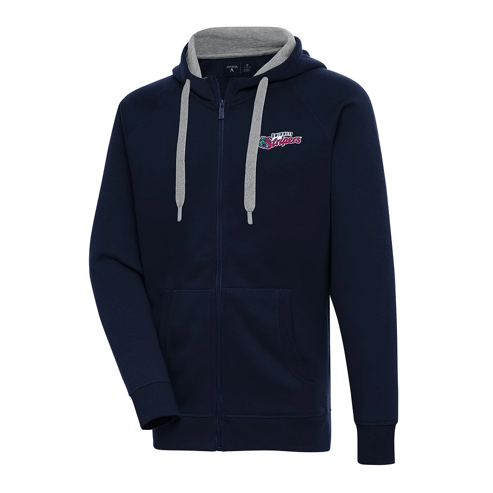 Men's Antigua Navy Gwinnett Stripers Victory Full-Zip Hoodie