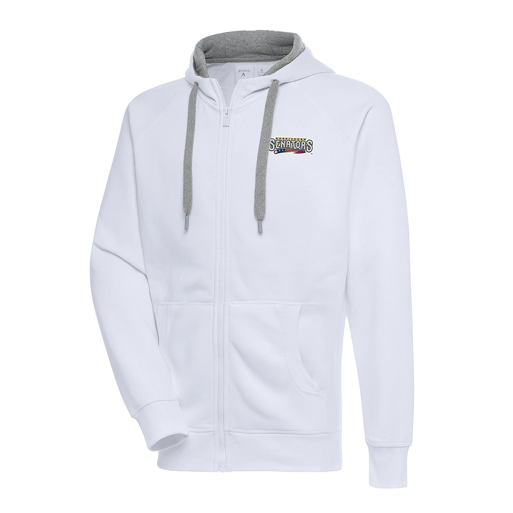 Men's Antigua White Harrisburg Senators Victory Full-Zip Hoodie
