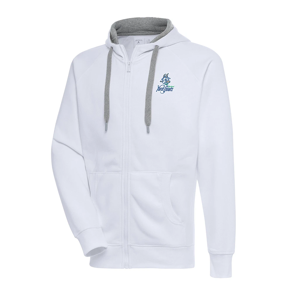 Men's Antigua White Hartford Yard Goats Victory Full-Zip Hoodie