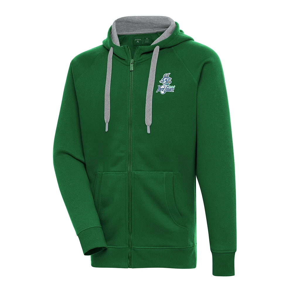 Men's Antigua Hunter Green Hartford Yard Goats Victory Full-Zip Hoodie