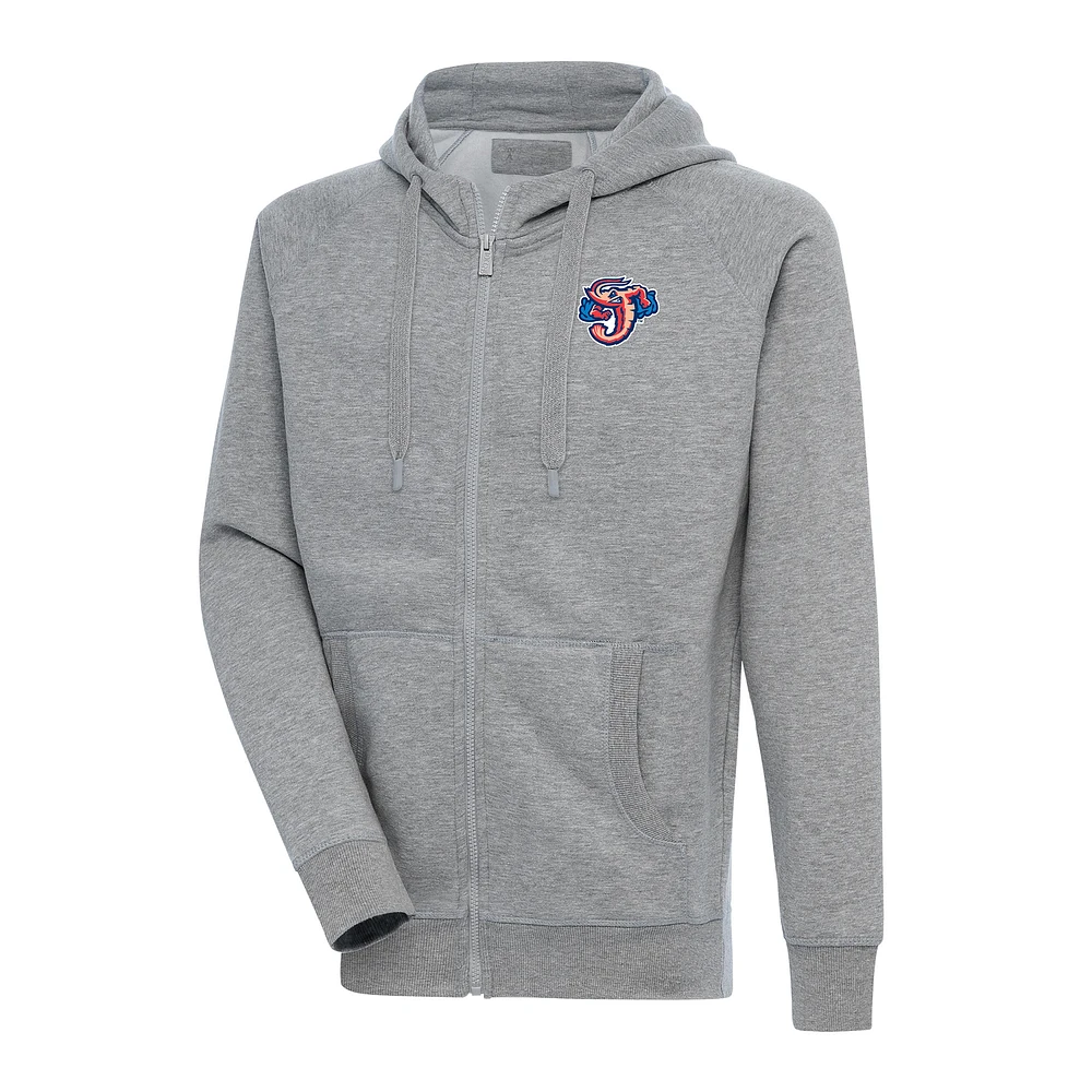 Men's Antigua Heather Gray Jacksonville Jumbo Shrimp Victory Full-Zip Hoodie