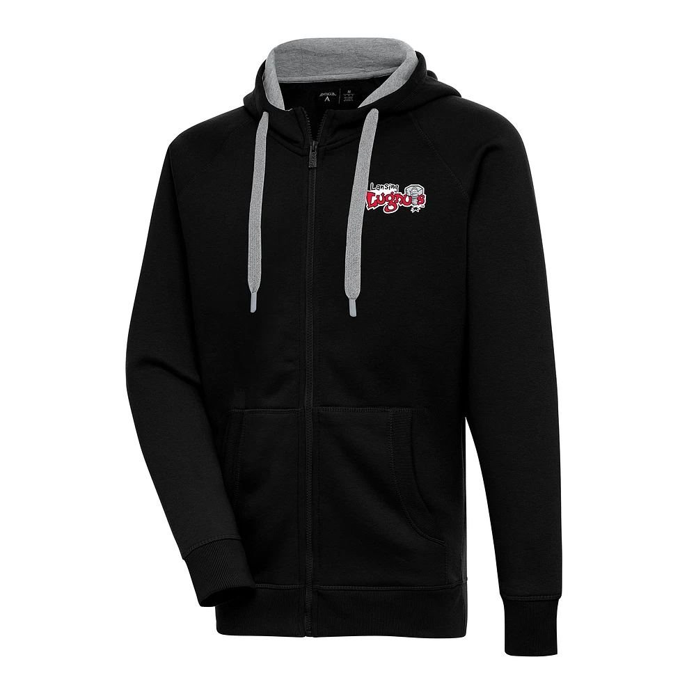 Men's Antigua Black Lansing Lugnuts Victory Full-Zip Hoodie