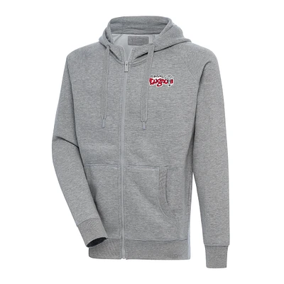 Men's Antigua Heather Gray Lansing Lugnuts Victory Full-Zip Hoodie