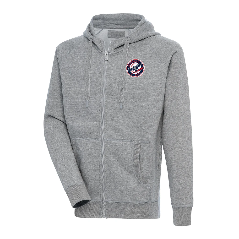 Men's Antigua Heather Gray Louisville Bats Victory Full-Zip Hoodie