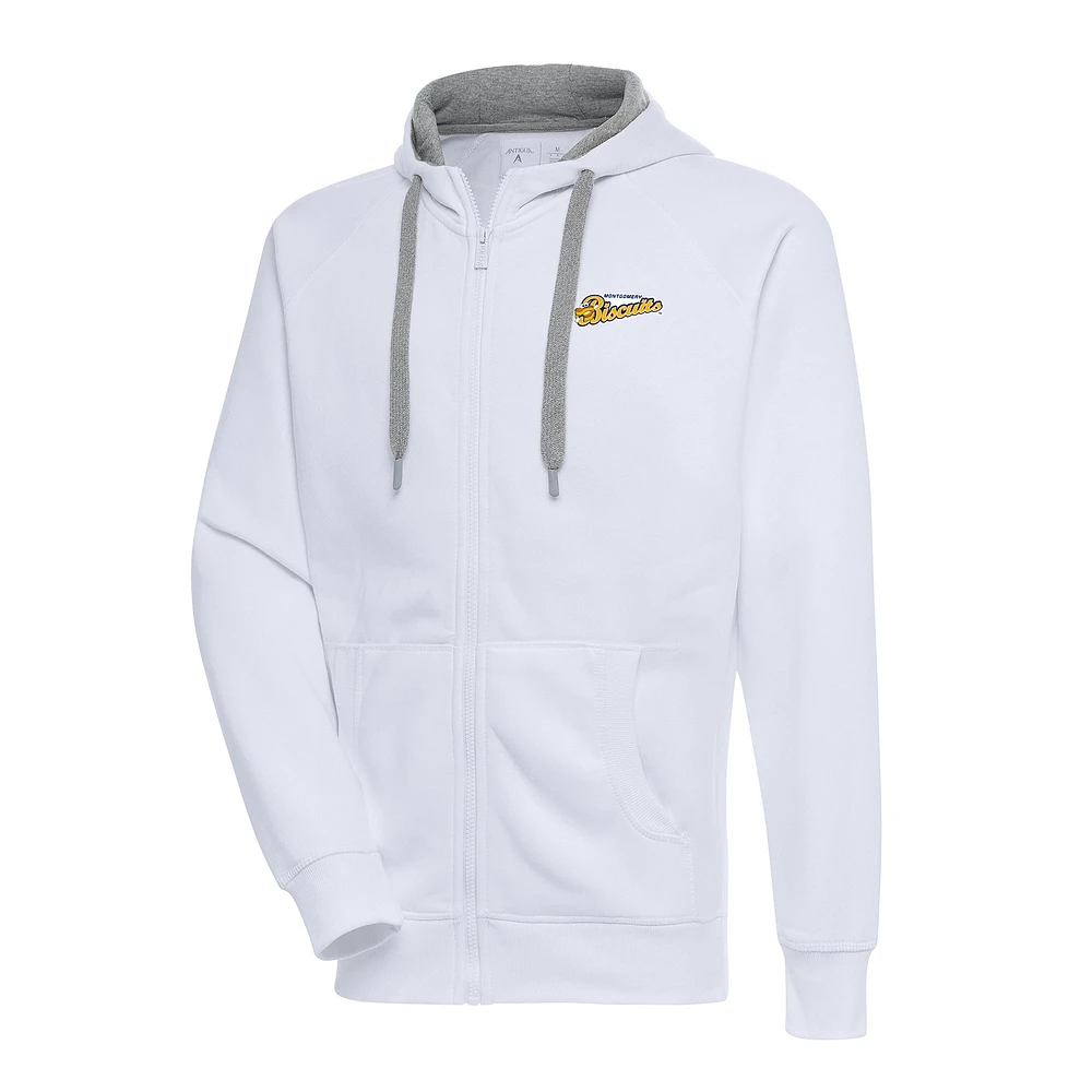 Men's Antigua White Montgomery Biscuits Victory Full-Zip Hoodie