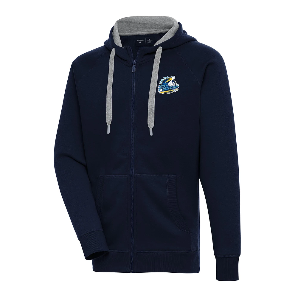 Men's Antigua Navy Myrtle Beach Pelicans Victory Full-Zip Hoodie