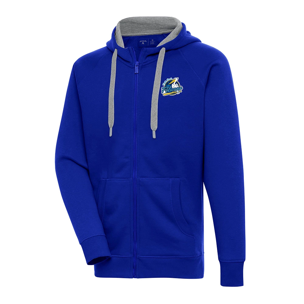 Men's Antigua Royal Myrtle Beach Pelicans Victory Full-Zip Hoodie
