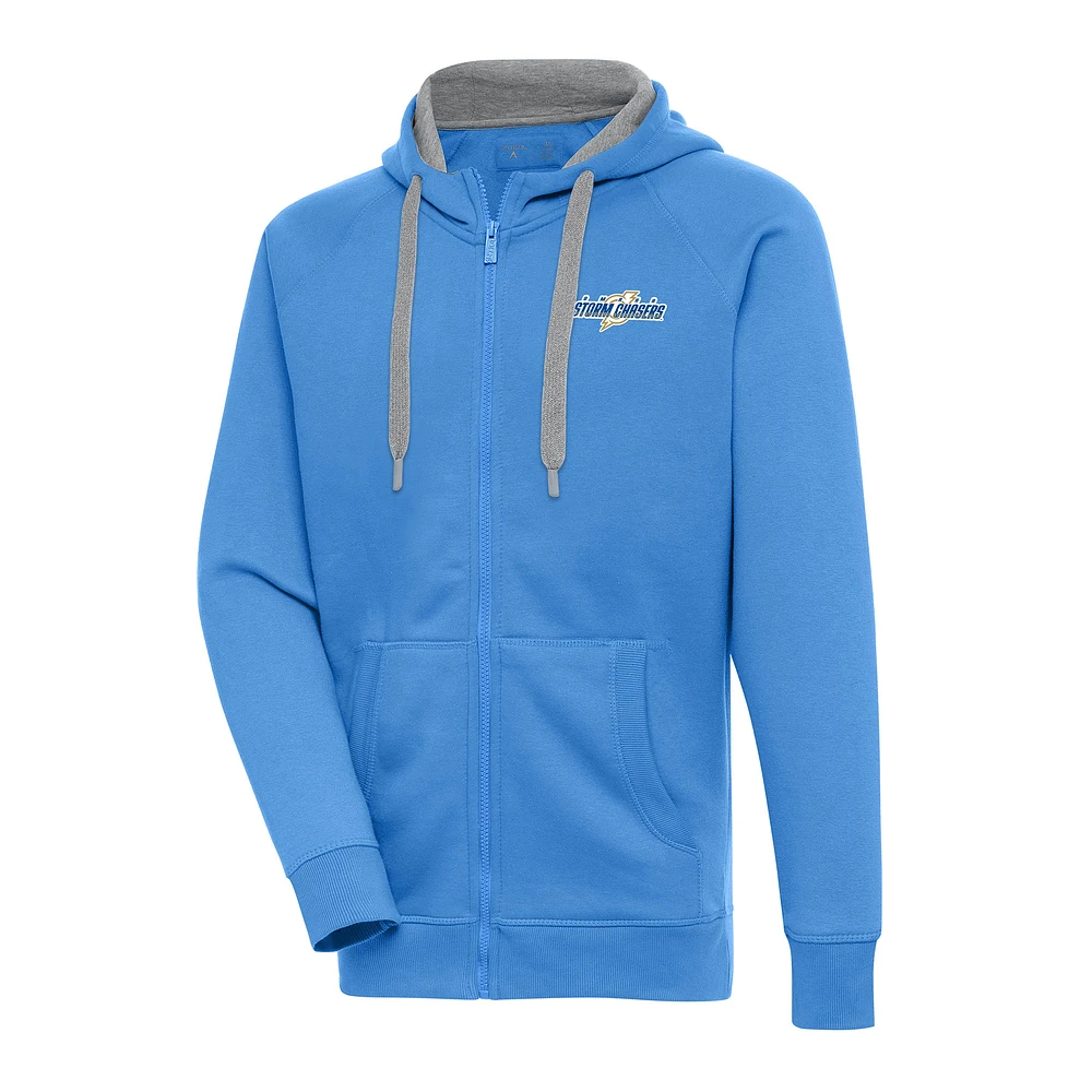 Men's Antigua Powder Blue Omaha Storm Chasers Victory Full-Zip Hoodie