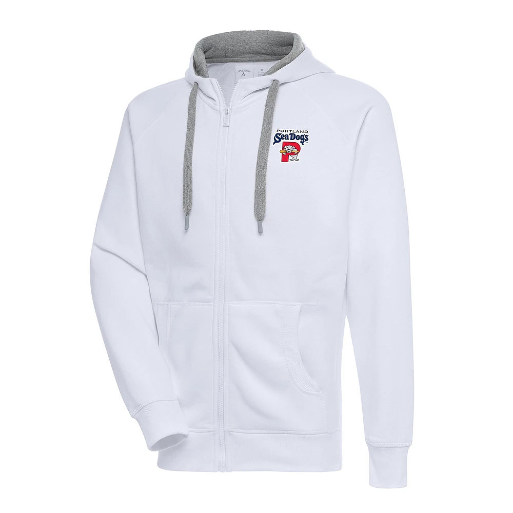 Men's Antigua White Portland Sea Dogs Victory Full-Zip Hoodie