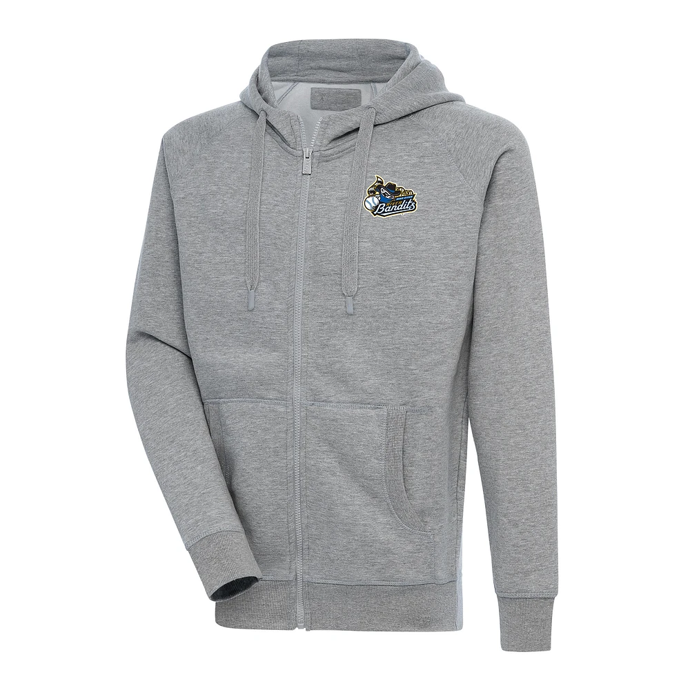 Men's Antigua Heather Gray Quad Cities River Bandits Victory Full-Zip Hoodie
