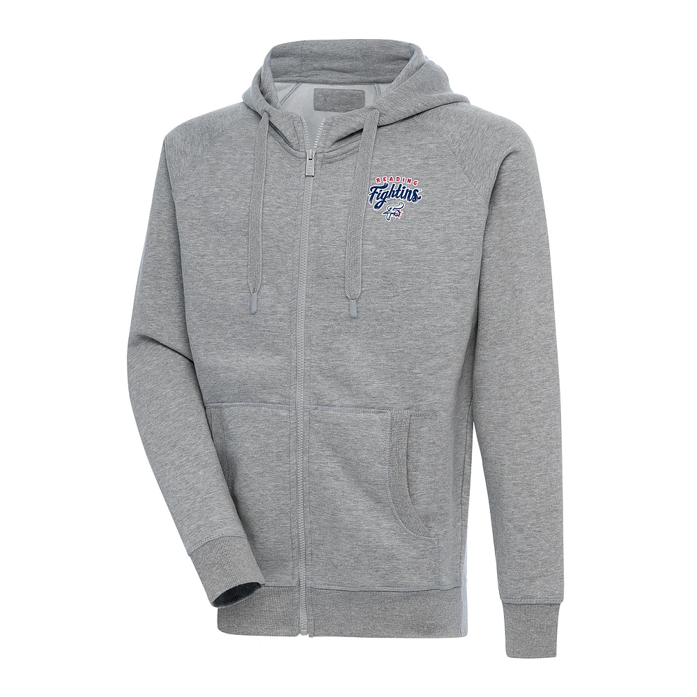 Men's Antigua Heather Gray Reading Phillies Victory Full-Zip Hoodie