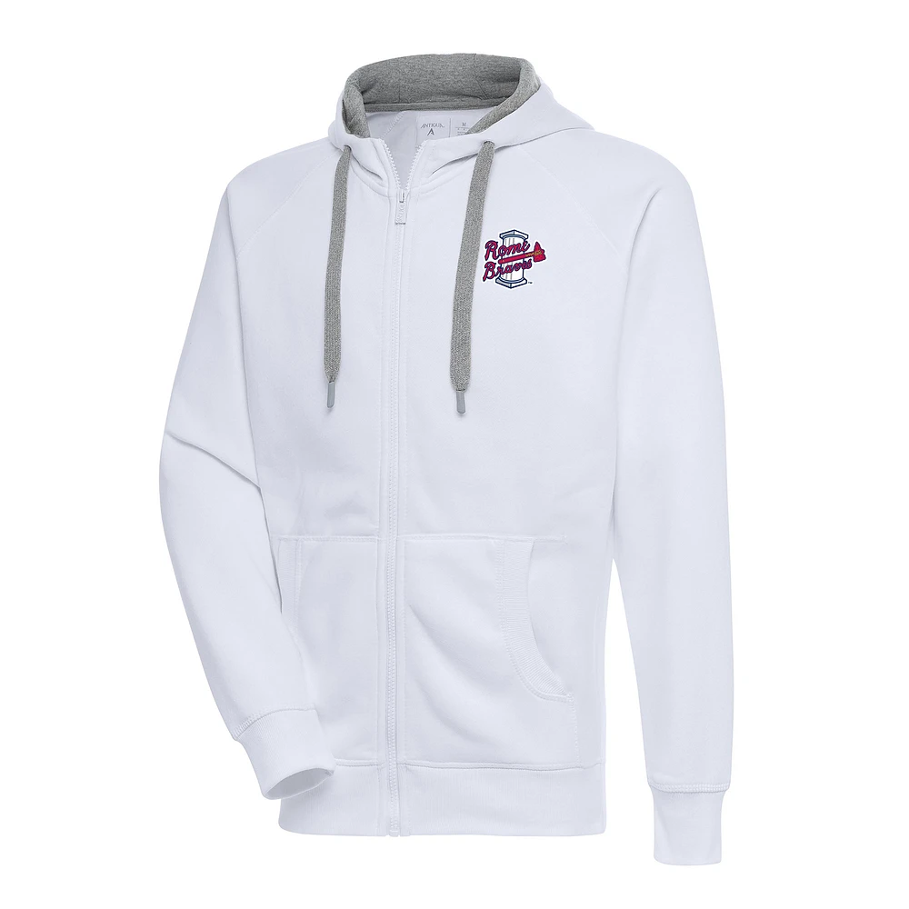 Men's Antigua White Rome Braves Victory Full-Zip Hoodie