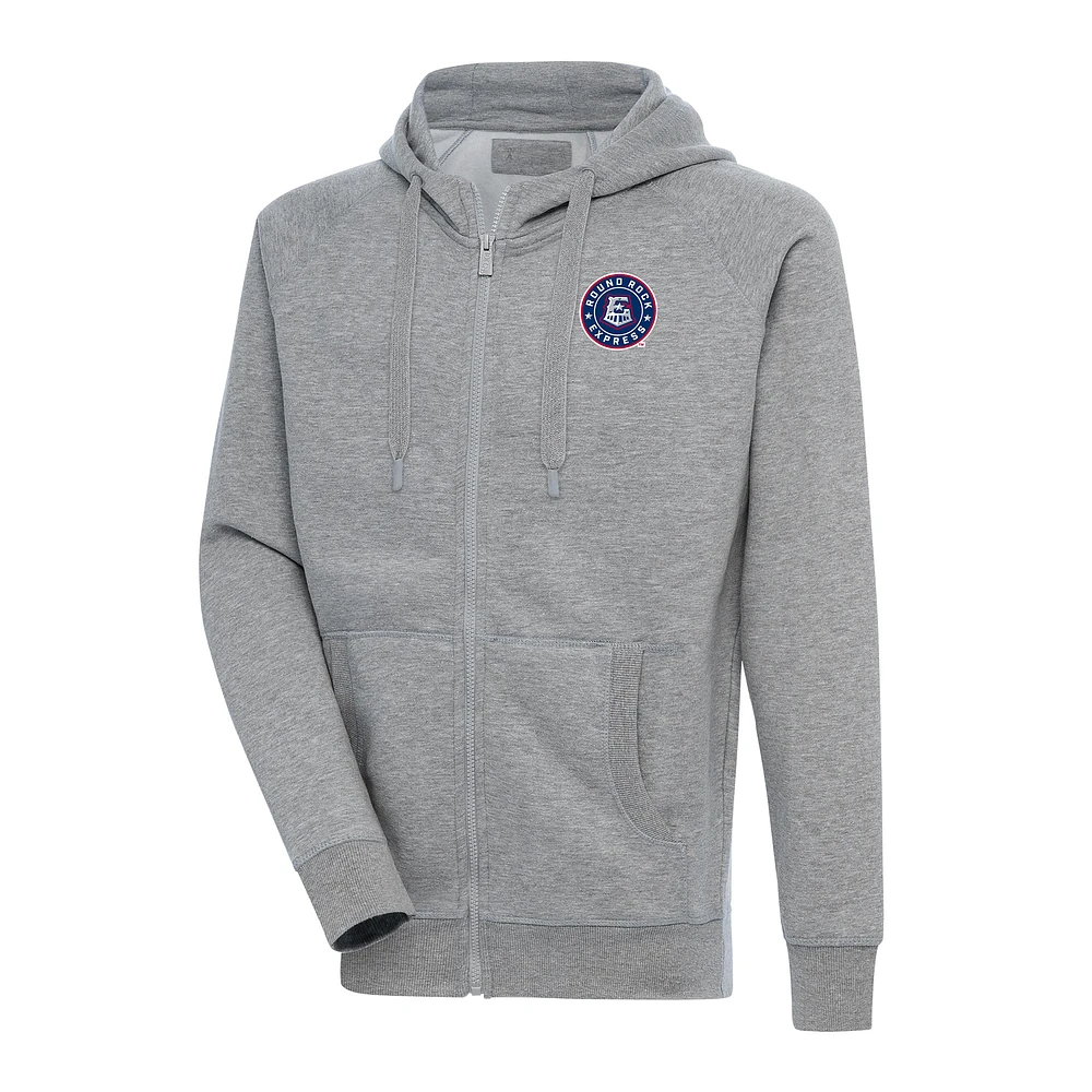 Men's Antigua Heather Gray Round Rock Express Victory Full-Zip Hoodie
