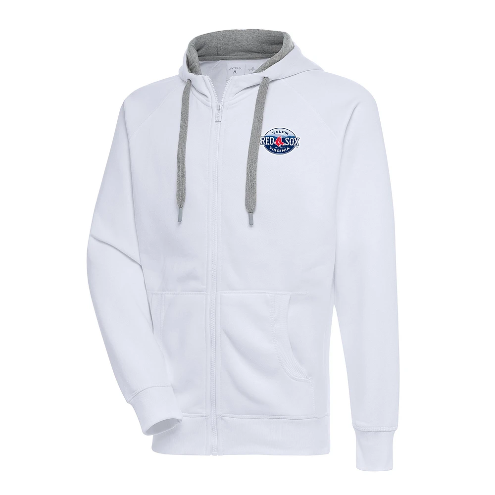 Men's Antigua White Salem Red Sox Victory Full-Zip Hoodie