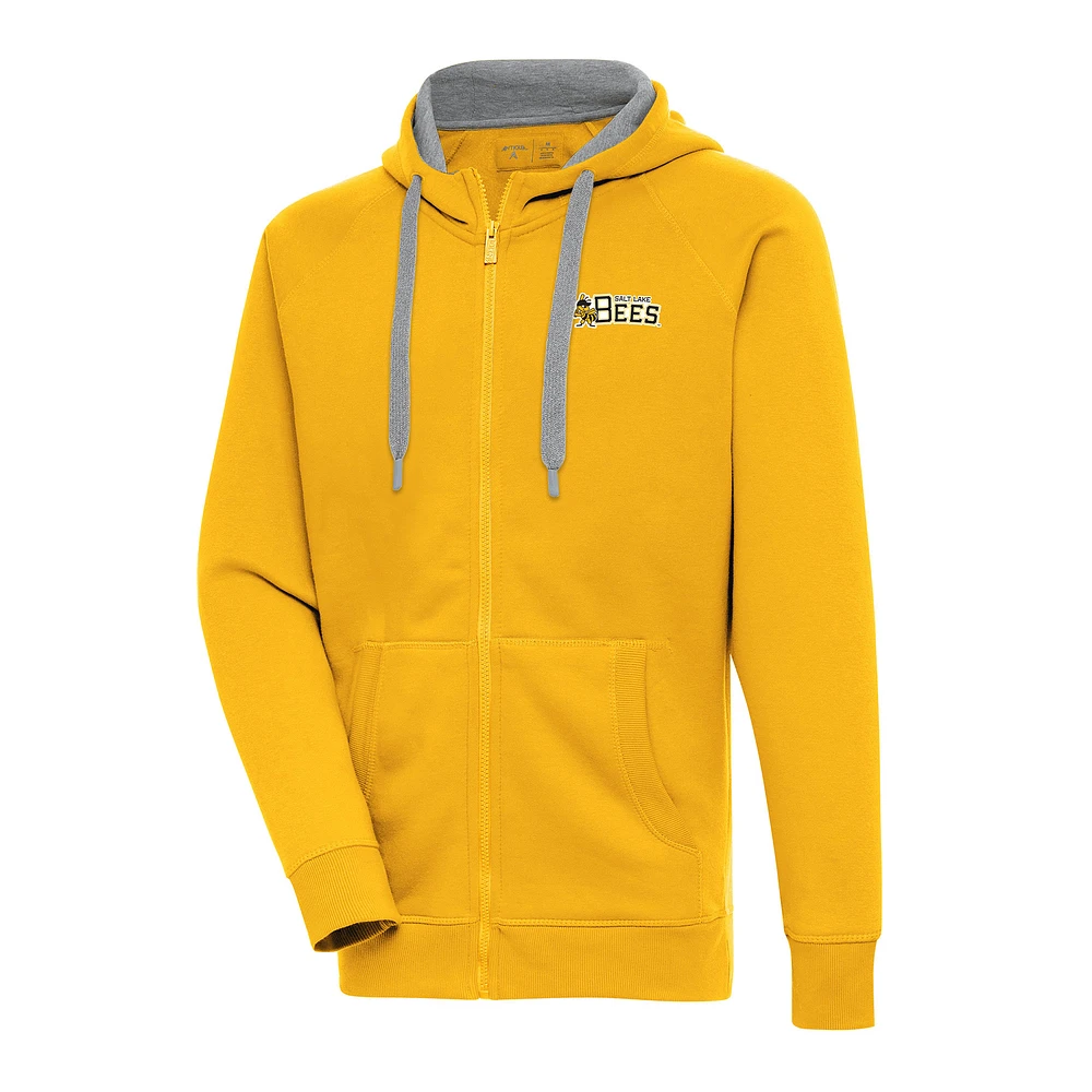Men's Antigua Gold Salt Lake Bees Victory Full-Zip Hoodie