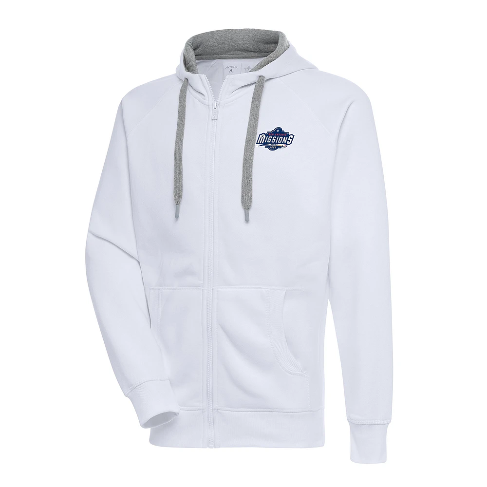 Men's Antigua White San Antonio Missions Victory Full-Zip Hoodie