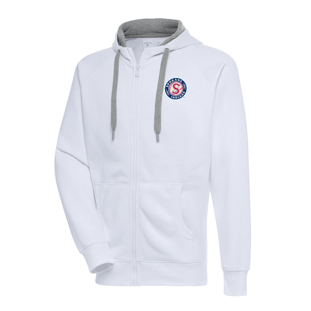 Men's Antigua White Spokane Indians Victory Full-Zip Hoodie