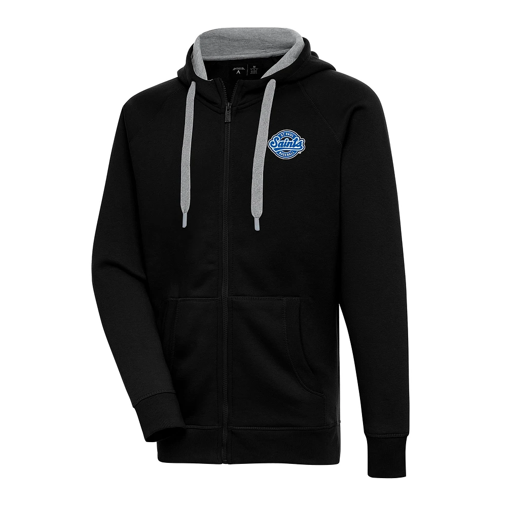 Men's Antigua Black St. Paul Saints Victory Full-Zip Hoodie
